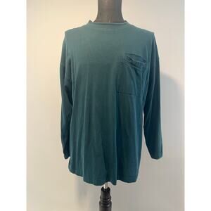 Vintage Structure Long Sleeve Cotton Casual Crew Neck Shirt Green Large SG